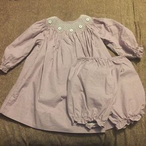 Purple and white 2 pc smocked long sleeve dress